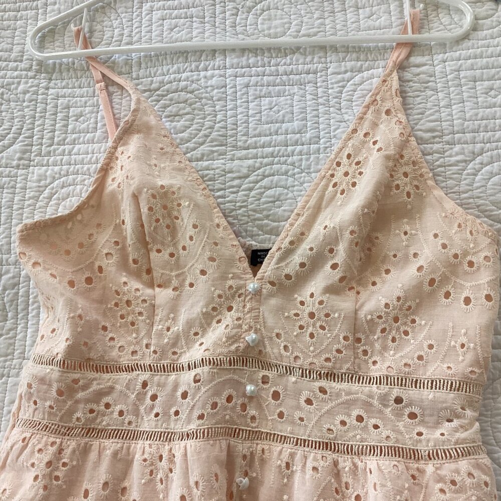 Simplee Eyelet Dress  Blush Pink Y2K Spaghetti Strap Maxi Dress Beachy Romantic - Picture 7 of 15